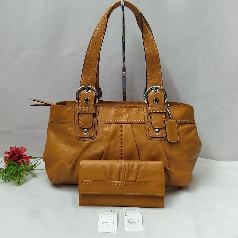 Coach Soho Murstar Yellow Leather Double Handle Tote Bag W/ Matching Wallet